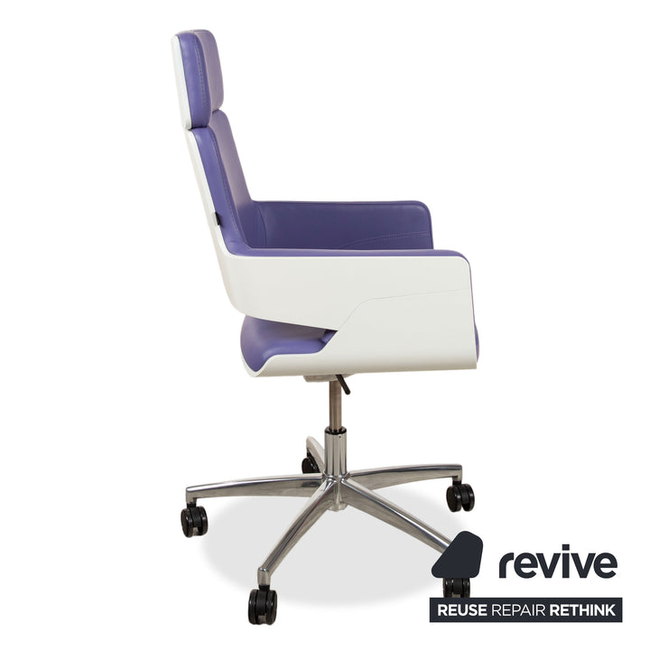 Thonet S 845 Leder Stuhl Bürostuhl Weiß Lila manuelle Funktion