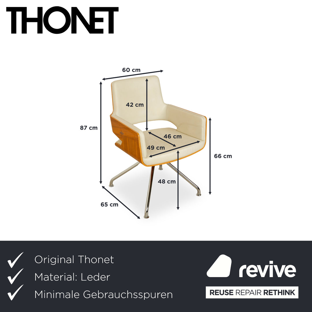 Thonet S 847 Leder Stuhl Creme Weiß Braun Holz manuelle Funktion Drehfunktion