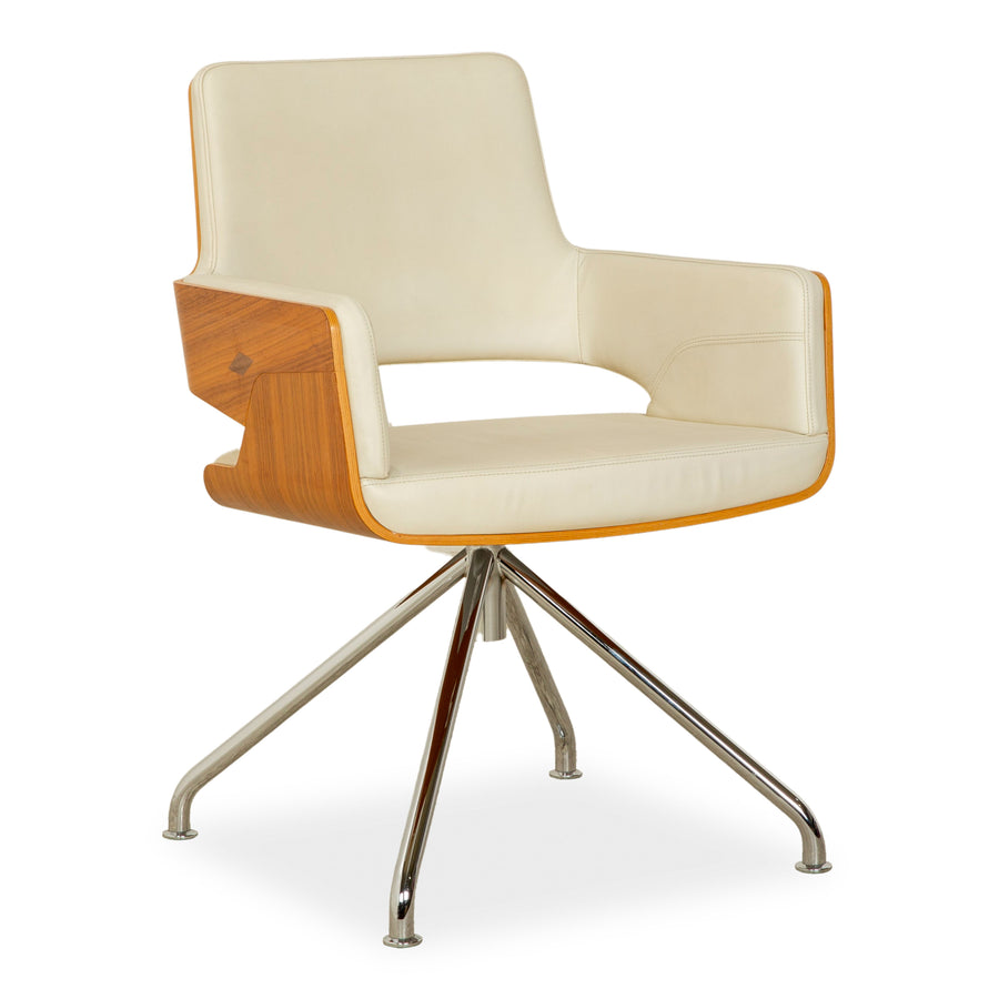 Thonet S 847 Leder Stuhl Creme Weiß Braun Holz manuelle Funktion Drehfunktion