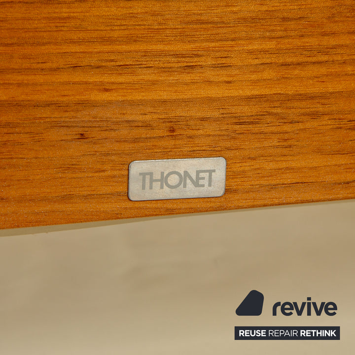 Thonet S 847 Leder Stuhl Creme Weiß Braun Holz manuelle Funktion Drehfunktion