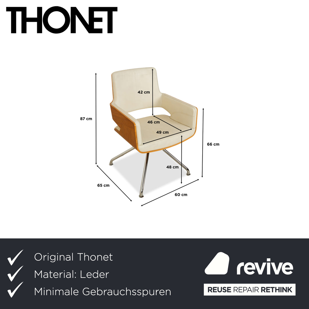 Thonet S 847 Leder Stuhl Creme Weiß Braun Holz manuelle Funktion Drehfunktion