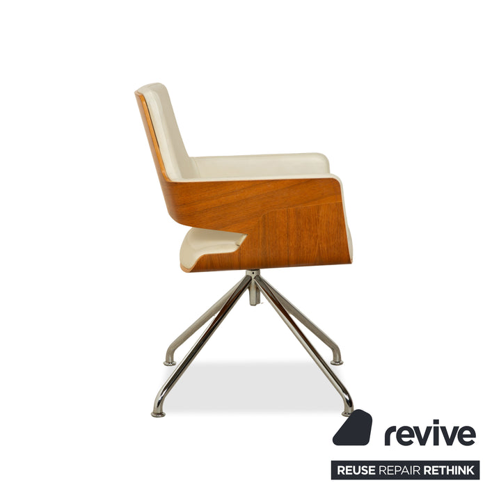 Thonet S 847 Leder Stuhl Creme Weiß Braun Holz manuelle Funktion Drehfunktion