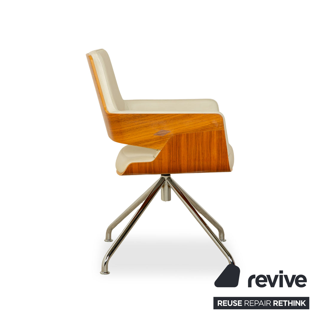 Thonet S 847 Leder Stuhl Set Creme Weiß Braun Holz manuelle Funktion Drehfunktion