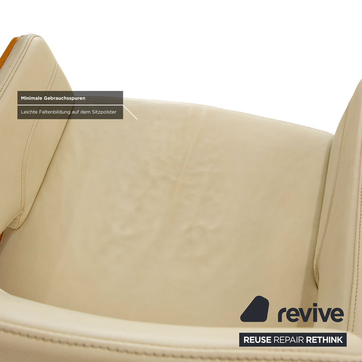 Thonet S 847 Leder Stuhl Set Creme Weiß Braun Holz manuelle Funktion Drehfunktion