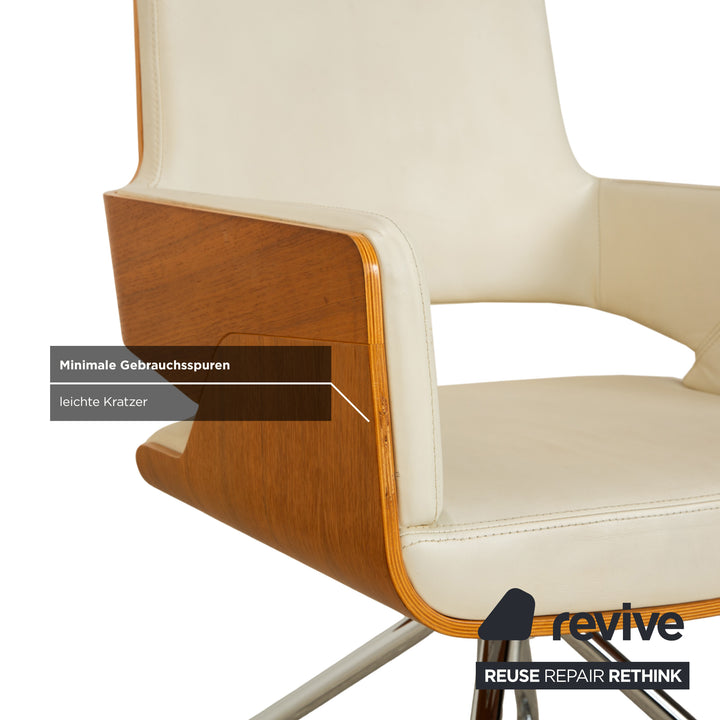 Thonet S 847 Leder Stuhl Set Creme Weiß Braun Holz manuelle Funktion Drehfunktion