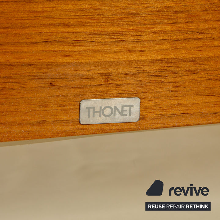 Thonet S 847 Leder Stuhl Set Creme Weiß Braun Holz manuelle Funktion Drehfunktion