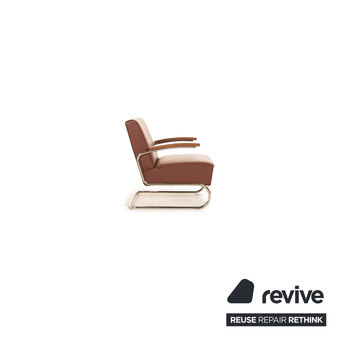 Thonet S411 Leather Cantilever Armchair Brown Chrome