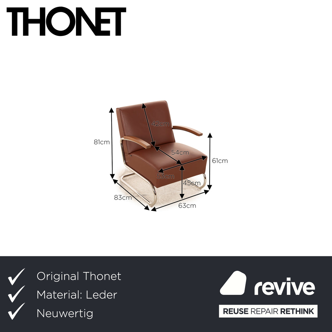 Thonet S411 Leather Cantilever Armchair Brown Chrome