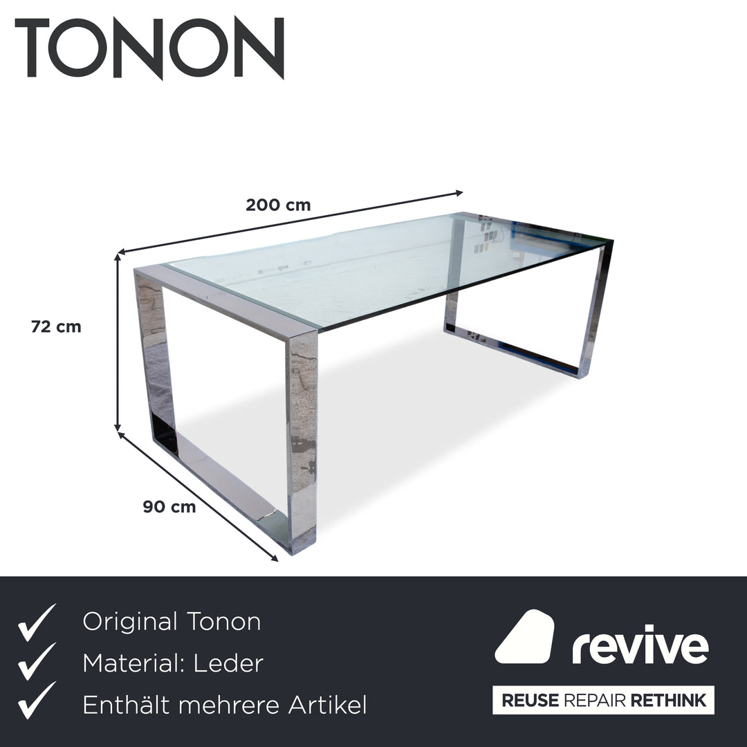 Tonon Swing 6er Stuhl Orsenigo Ring Esstisch Garnitur Leder Glas Chrom Braun Cognac Silber