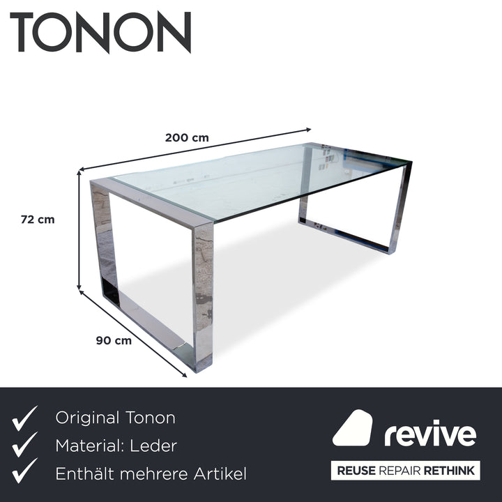 Tonon Swing 6er Stuhl Orsenigo Ring Esstisch Garnitur Leder Glas Chrom Braun Cognac Silber