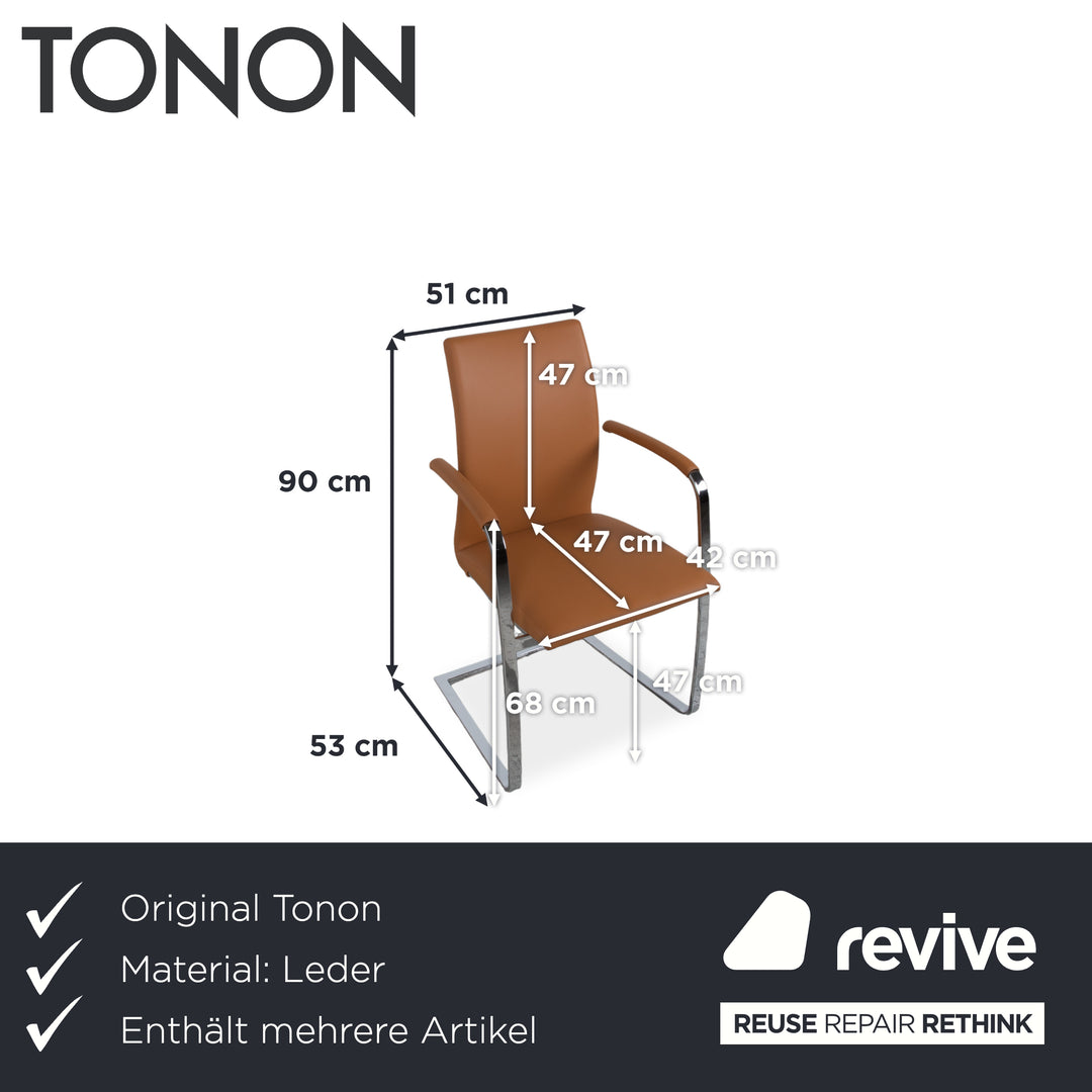 Tonon Swing 6er Stuhl Orsenigo Ring Esstisch Garnitur Leder Glas Chrom Braun Cognac Silber