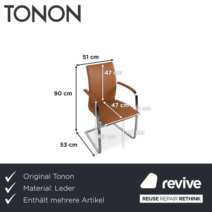 Tonon Swing 6er Stuhl Orsenigo Ring Esstisch Garnitur Leder Glas Chrom Braun Cognac Silber
