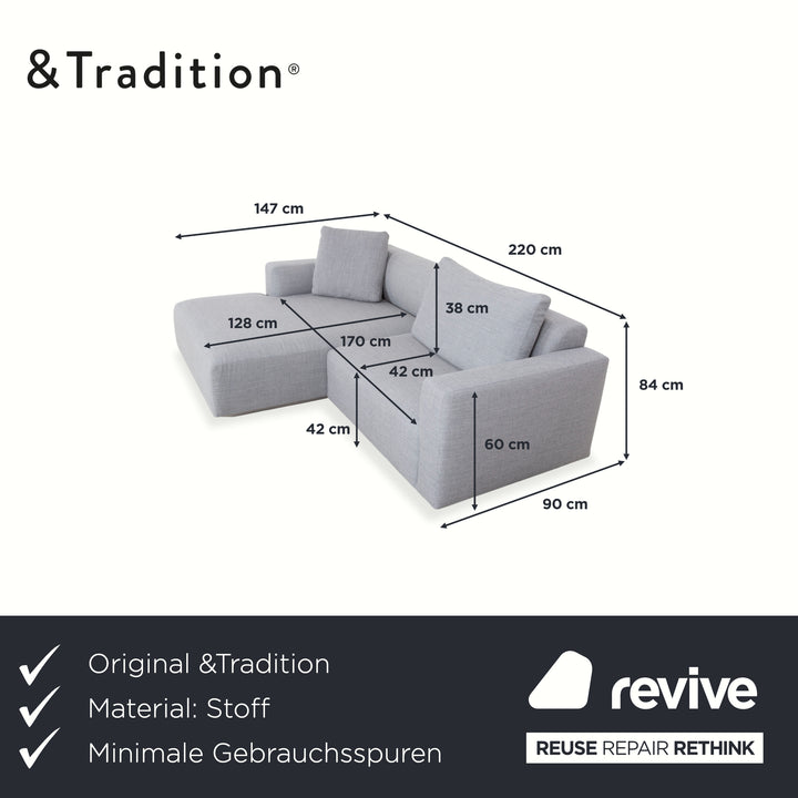 &Tradition Develius Corner Sofa Fabric Light Grey Sofa Settee