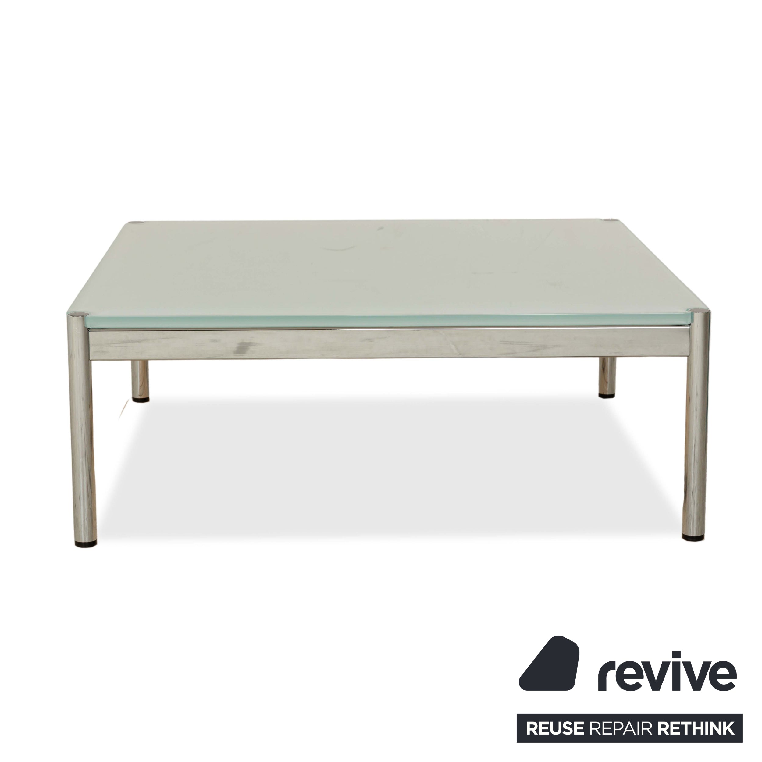 USM Haller Glas Couchtisch Blau Silber 101 x 101 cm