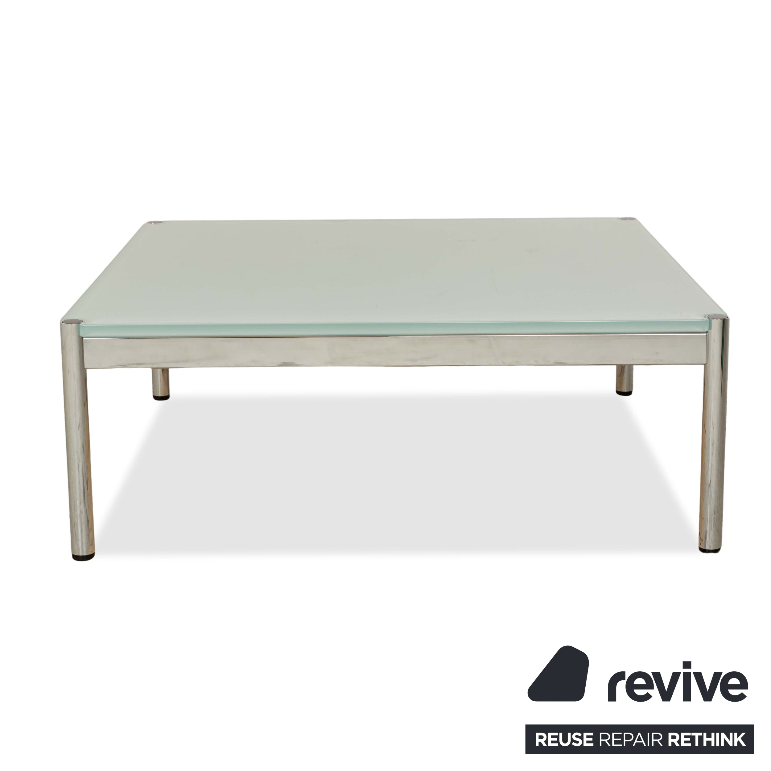 USM Haller Glas Couchtisch Blau Silber 101 x 101 cm