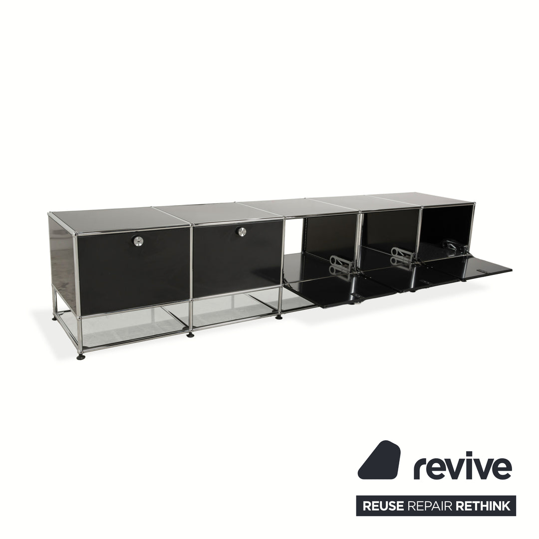 Buffet USM Haller en métal chromé et verre noir et gris anthracite