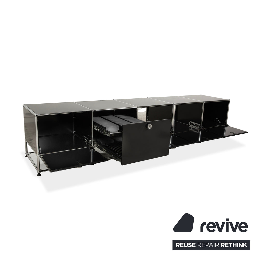 Buffet USM Haller en métal chromé et verre noir et gris anthracite