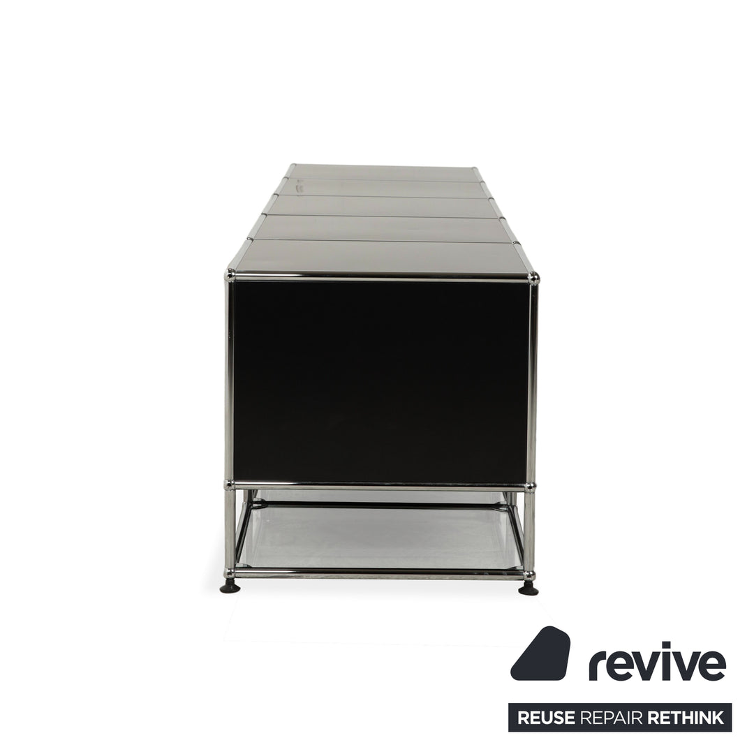 Buffet USM Haller en métal chromé et verre noir et gris anthracite