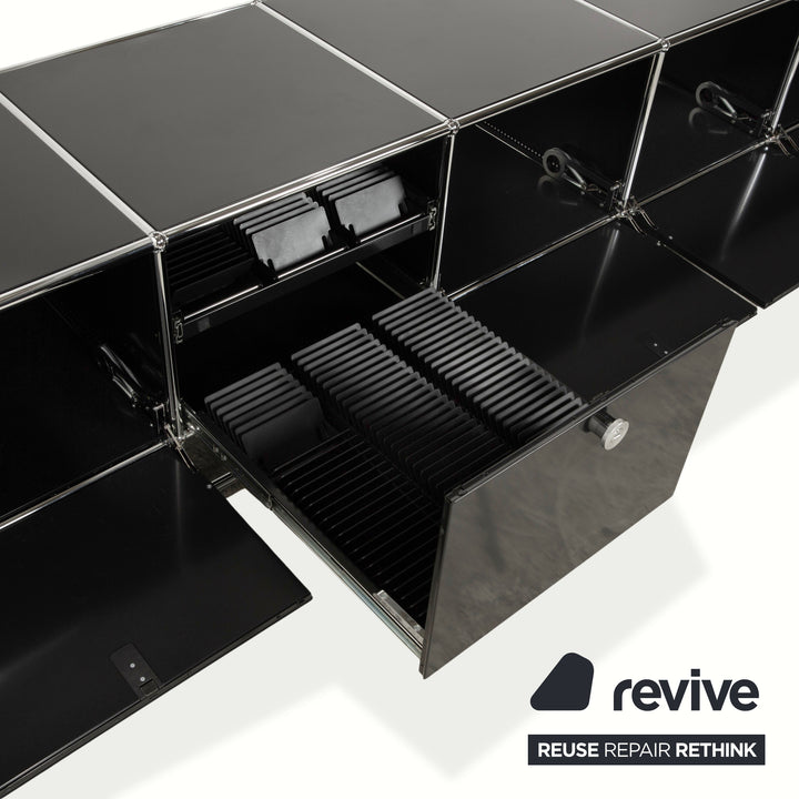 Buffet USM Haller en métal chromé et verre noir et gris anthracite