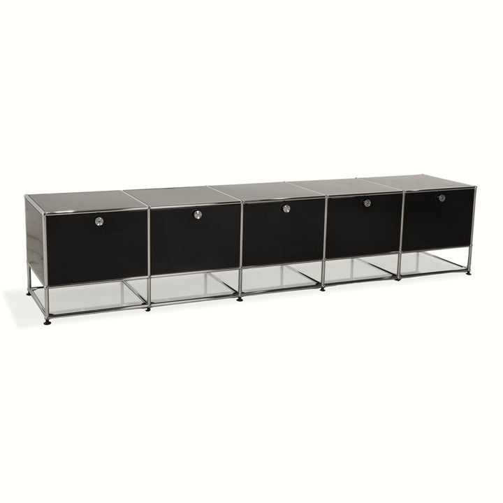 Buffet USM Haller en métal chromé et verre noir et gris anthracite