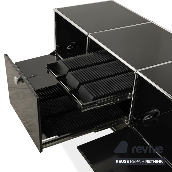 Buffet USM Haller en métal chromé et verre noir et gris anthracite