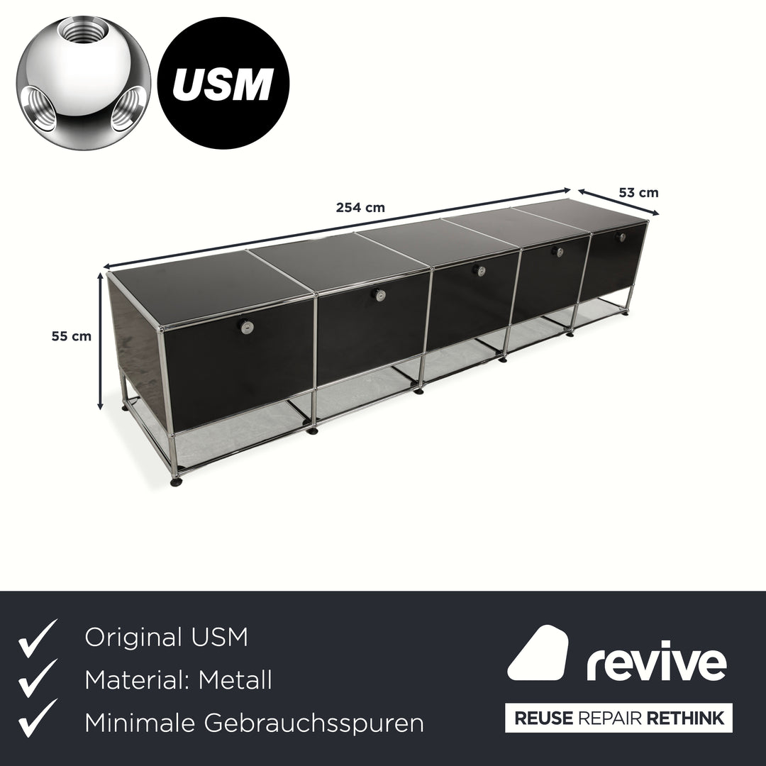 Buffet USM Haller en métal chromé et verre noir et gris anthracite