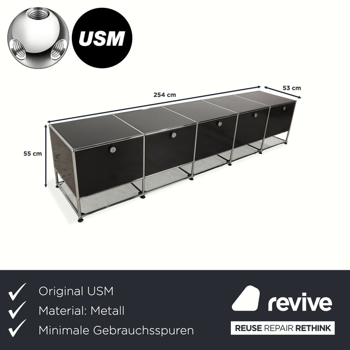 Buffet USM Haller en métal chromé et verre noir et gris anthracite