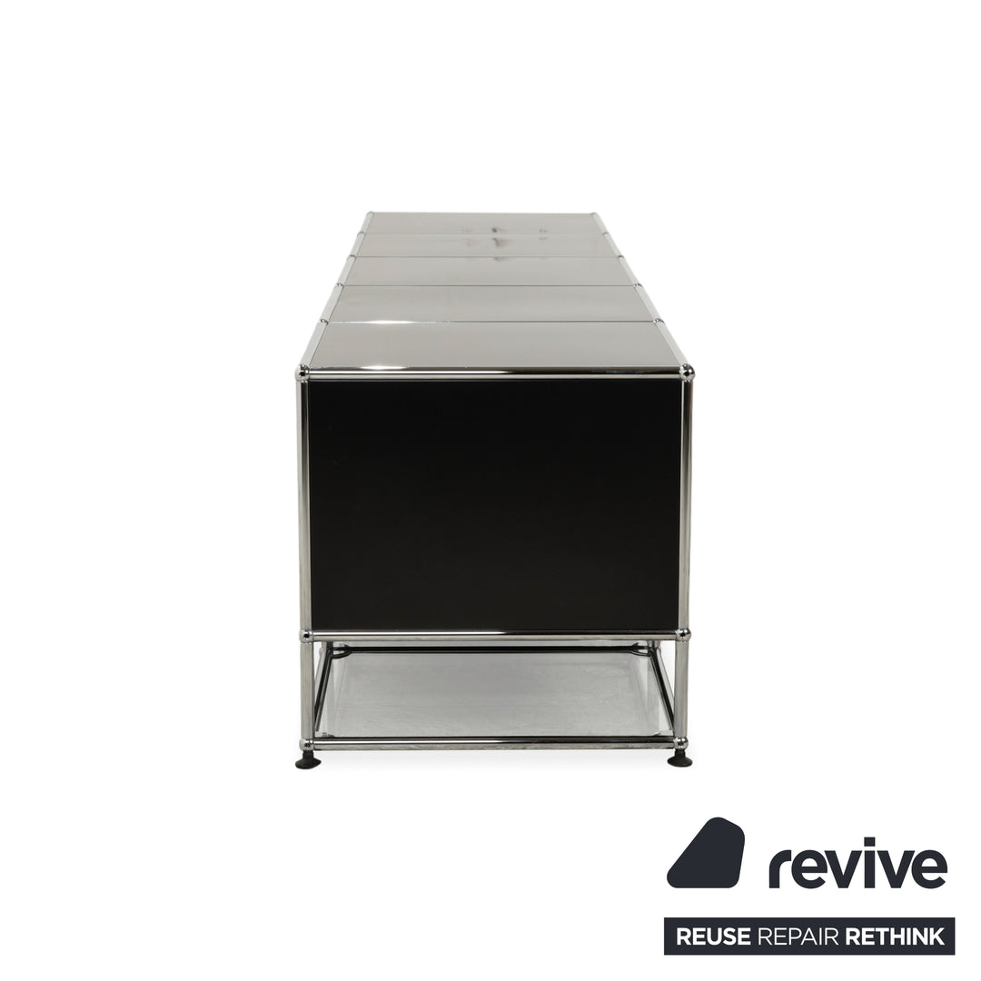 Buffet USM Haller en métal chromé et verre noir et gris anthracite