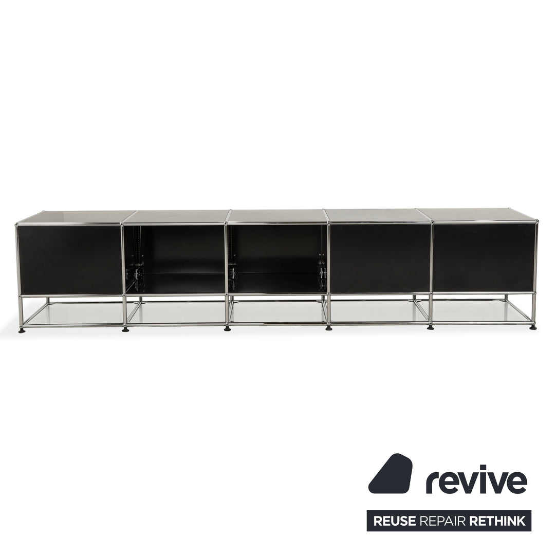 Buffet USM Haller en métal chromé et verre noir et gris anthracite