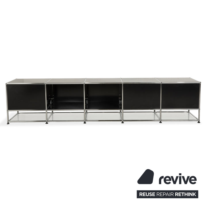 Buffet USM Haller en métal chromé et verre noir et gris anthracite