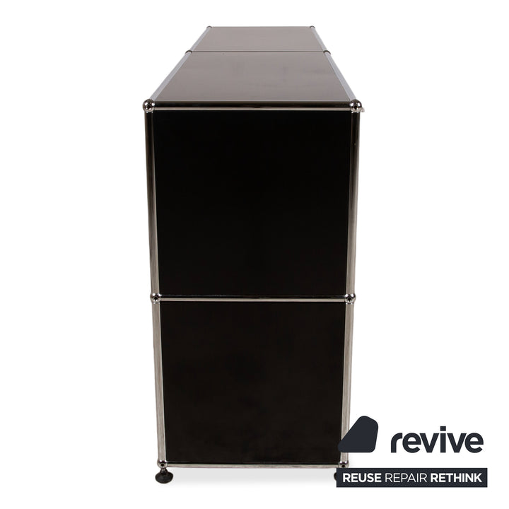 USM Haller Metall Sideboard Schwarz Chrom 2x2 mit einer Klapptür