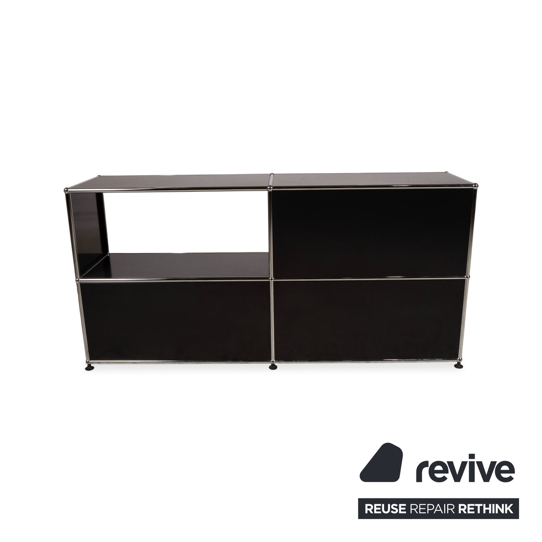 USM Haller Metall Sideboard Schwarz Chrom 2x2 mit einer Klapptür