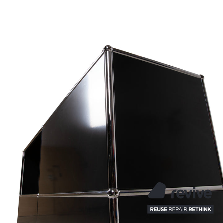 USM Haller Metall Sideboard Schwarz Chrom 2x2 mit einer Klapptür