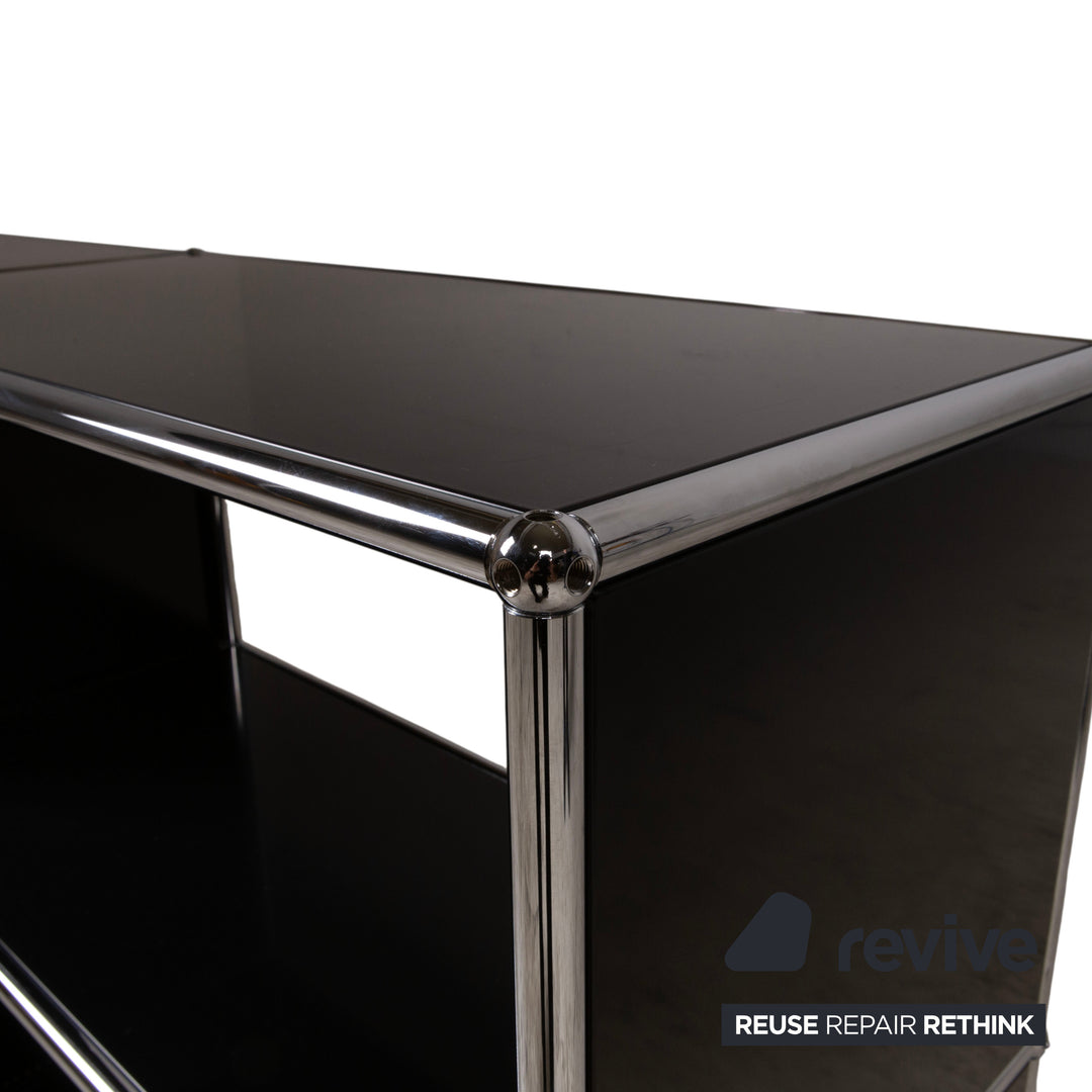 USM Haller Metall Sideboard Schwarz Chrom 2x2 mit einer Klapptür