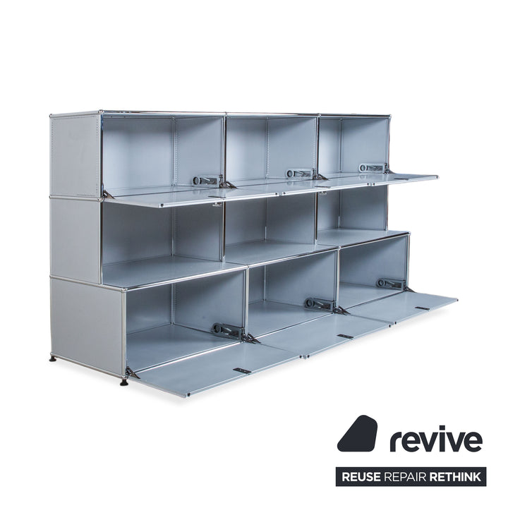USM Haller Metall Sideboard Silber Grau Lichtgrau Klapptüren 9 Elemente à 75 x 35 cm