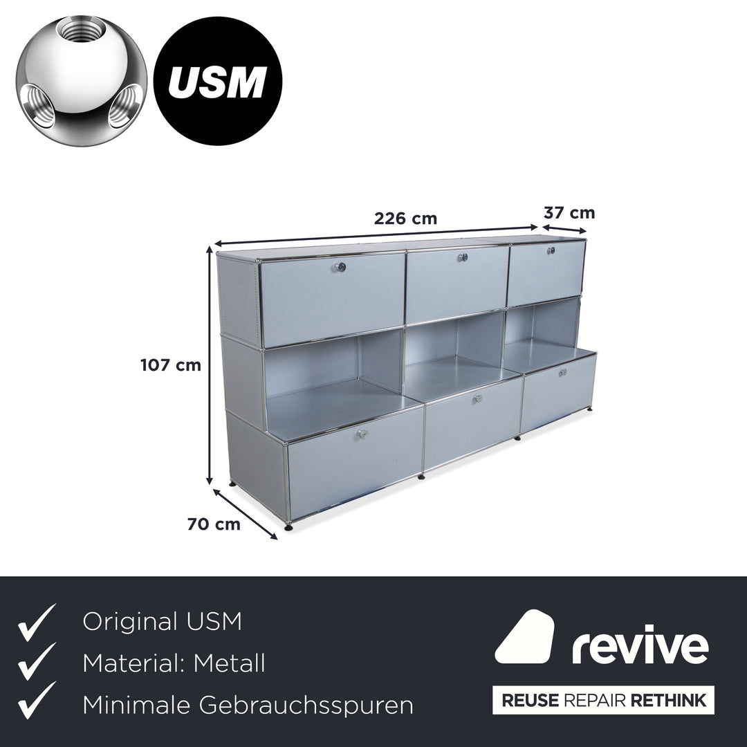 USM Haller Metall Sideboard Silber Grau Lichtgrau Klapptüren 9 Elemente à 75 x 35 cm