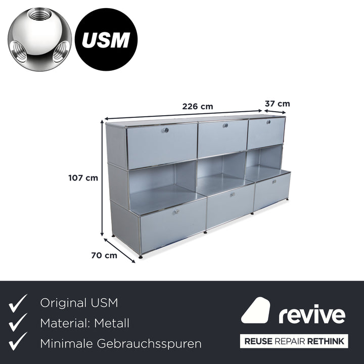 USM Haller Metall Sideboard Silber Grau Lichtgrau Klapptüren 9 Elemente à 75 x 35 cm