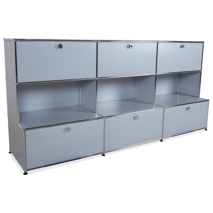 USM Haller Metall Sideboard Silber Grau Lichtgrau Klapptüren 9 Elemente à 75 x 35 cm