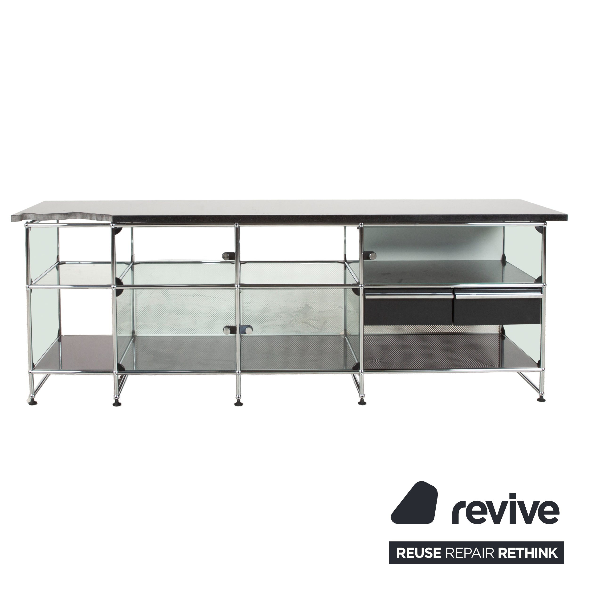 USM Haller Sideboard Schwarz mit selbstgefertigter Granitplatte