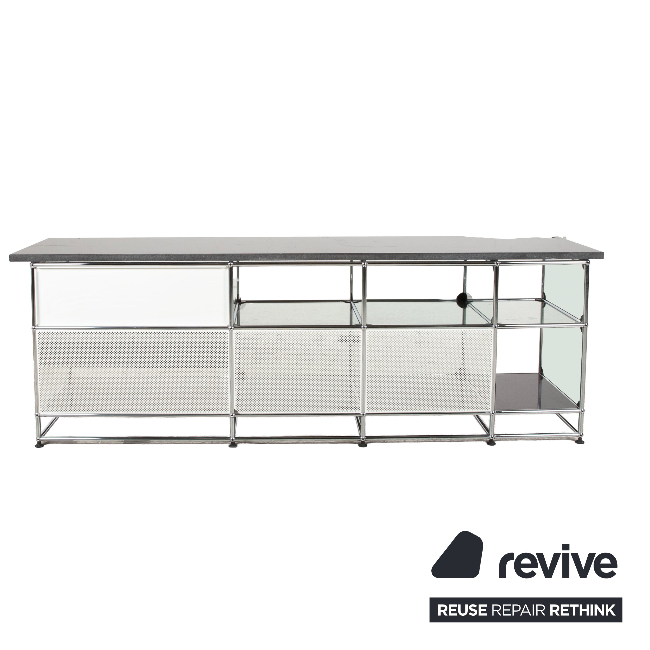 USM Haller Sideboard Schwarz mit selbstgefertigter Granitplatte