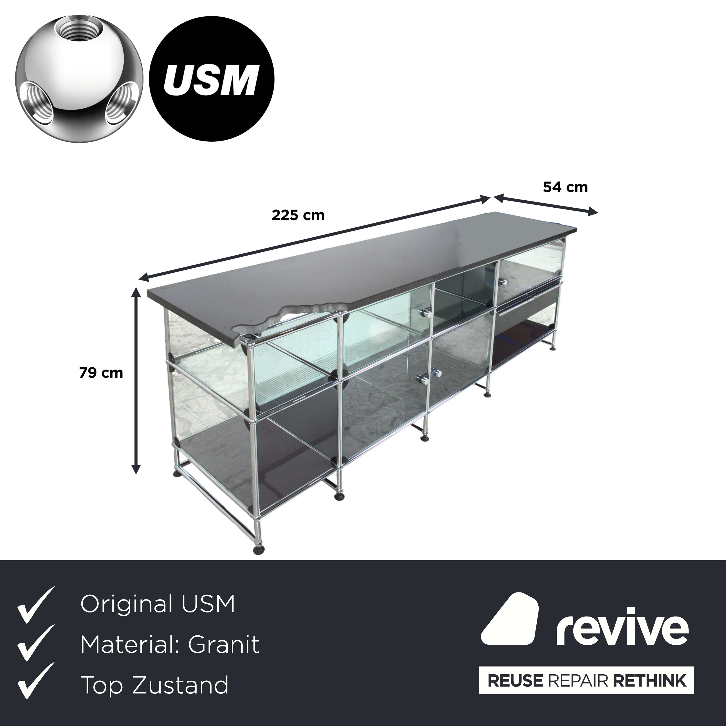 USM Haller Sideboard Schwarz mit selbstgefertigter Granitplatte