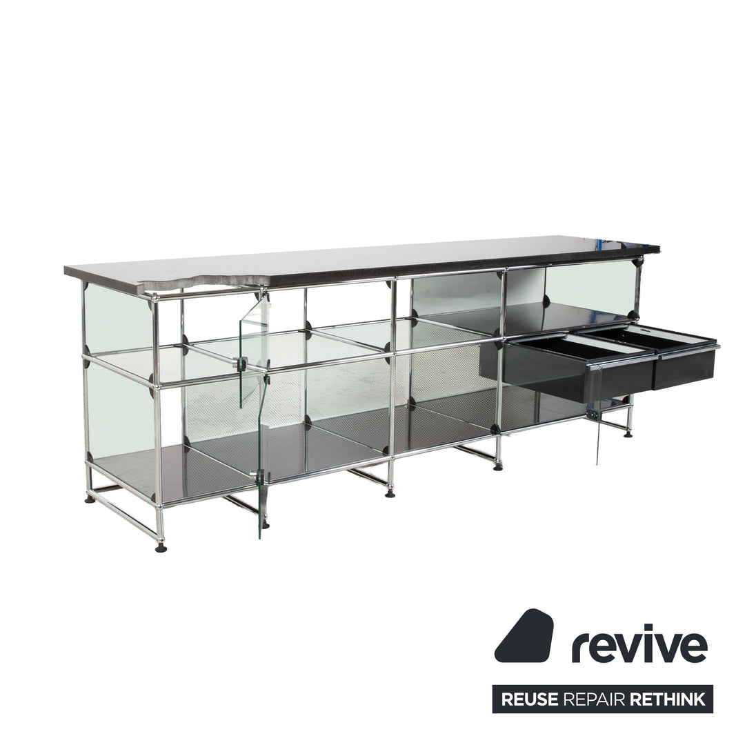 USM Haller Sideboard Schwarz mit selbstgefertigter Granitplatte
