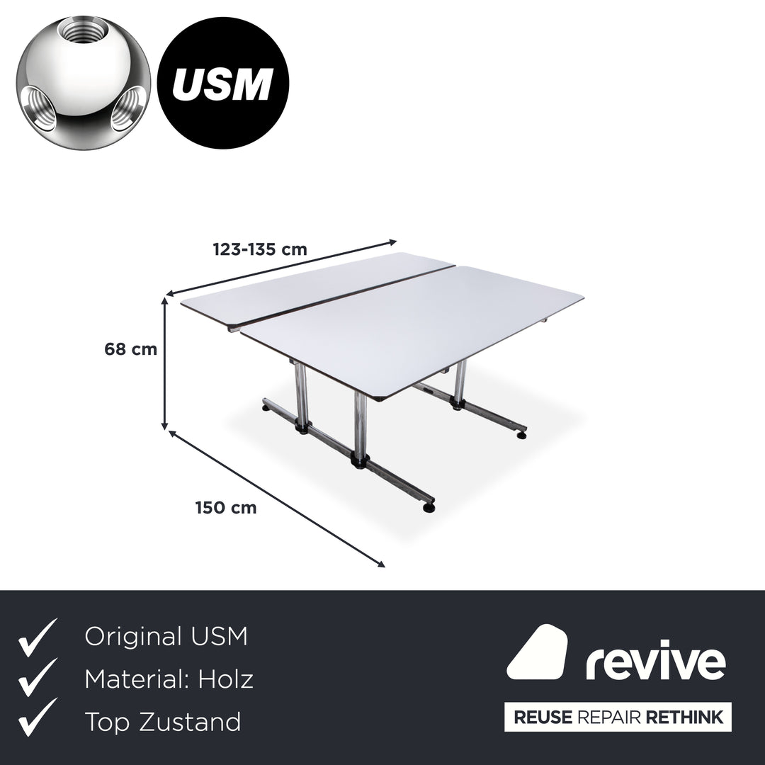 USM Kitos Holz Schreibtisch Weiß Chrom höhenverstellbar manuelle Funktion