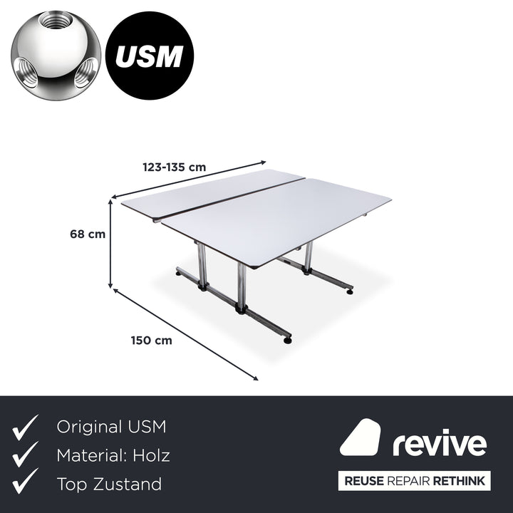 USM Kitos Holz Schreibtisch Weiß Chrom höhenverstellbar manuelle Funktion