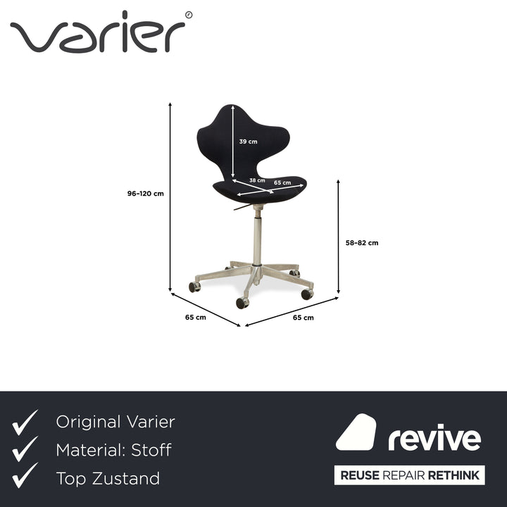 Varier Active Office Chair Fabric Chair Dark Blue High Chrome FAME manual function