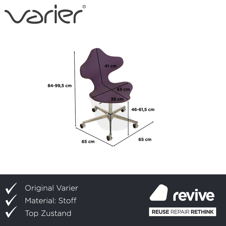Varier Active Chair High Chrome Fabric Purple STEEL CUT TRIO 2 Office Chair