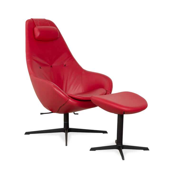 Fauteuil en cuir Varier Cocoon avec repose-pieds rouge