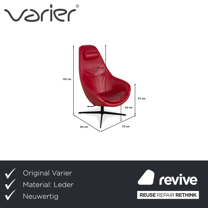 Fauteuil en cuir Varier Cocoon avec repose-pieds rouge