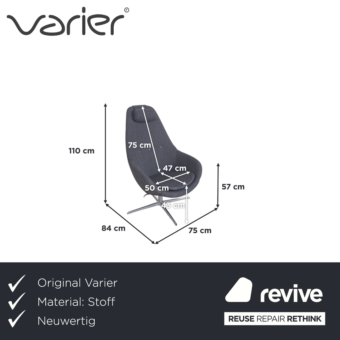 Varier Kokon Stoff Sessel by Thomas Pedersen inkl. Hocker Grau Chrom