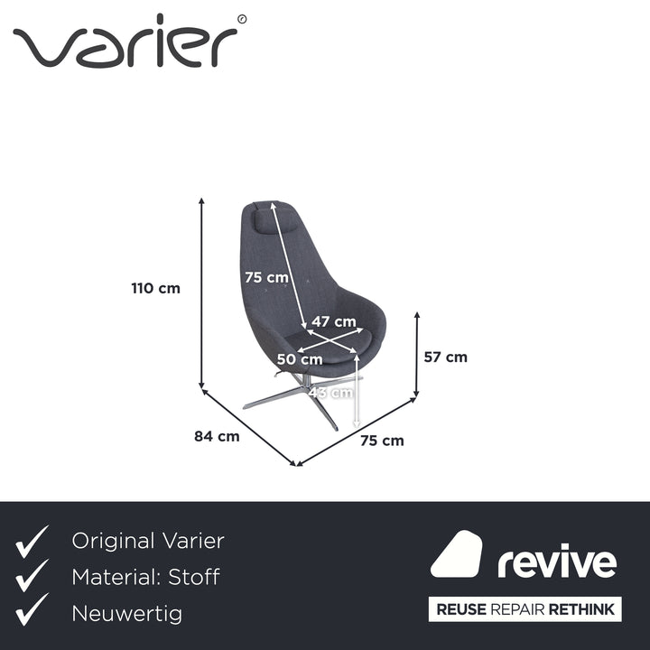 Varier Kokon Fabric Armchair by Thomas Pedersen incl. Ottoman Grey Chrome
